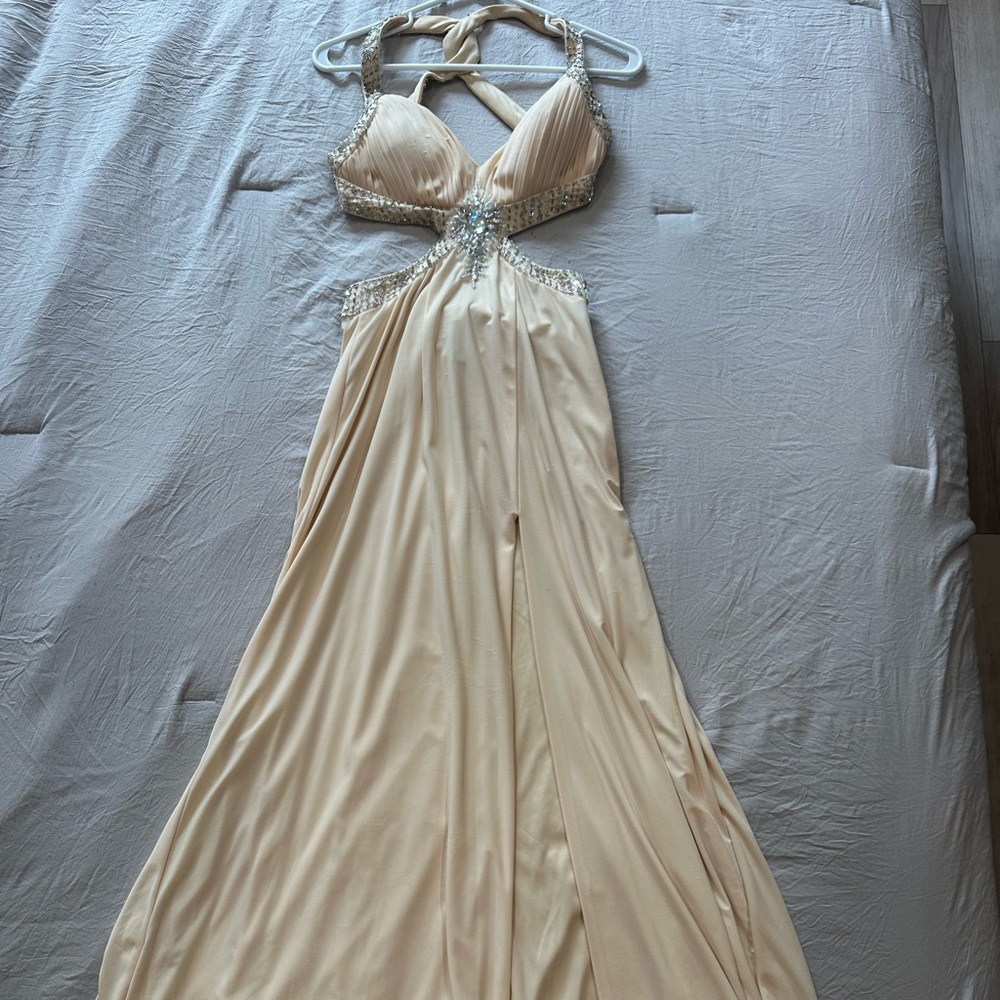 Cachet Strapless Cream Gown with Embellishments